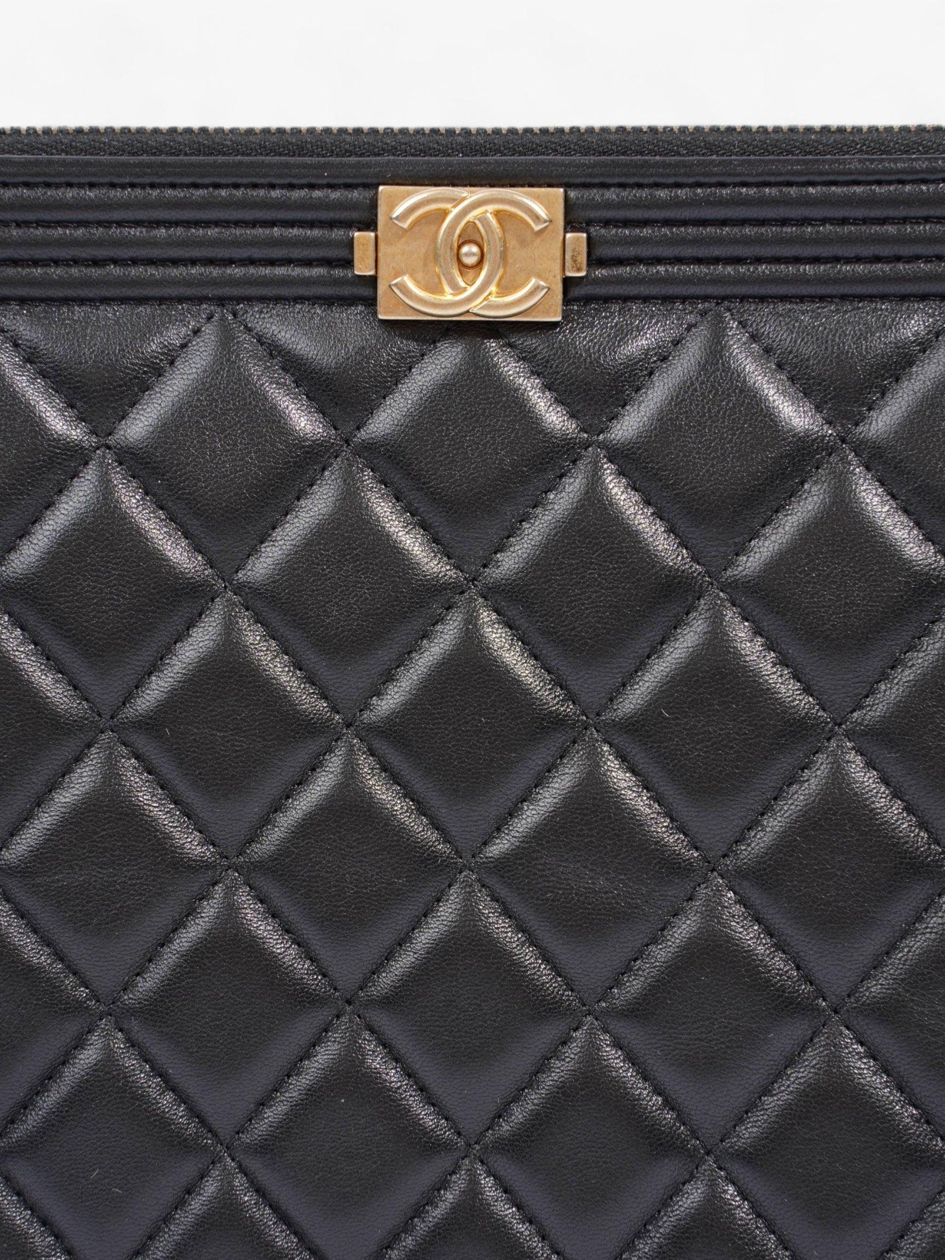 Chanel Medium Boy Pouch Black Lambskin Leather Rovelle Bags