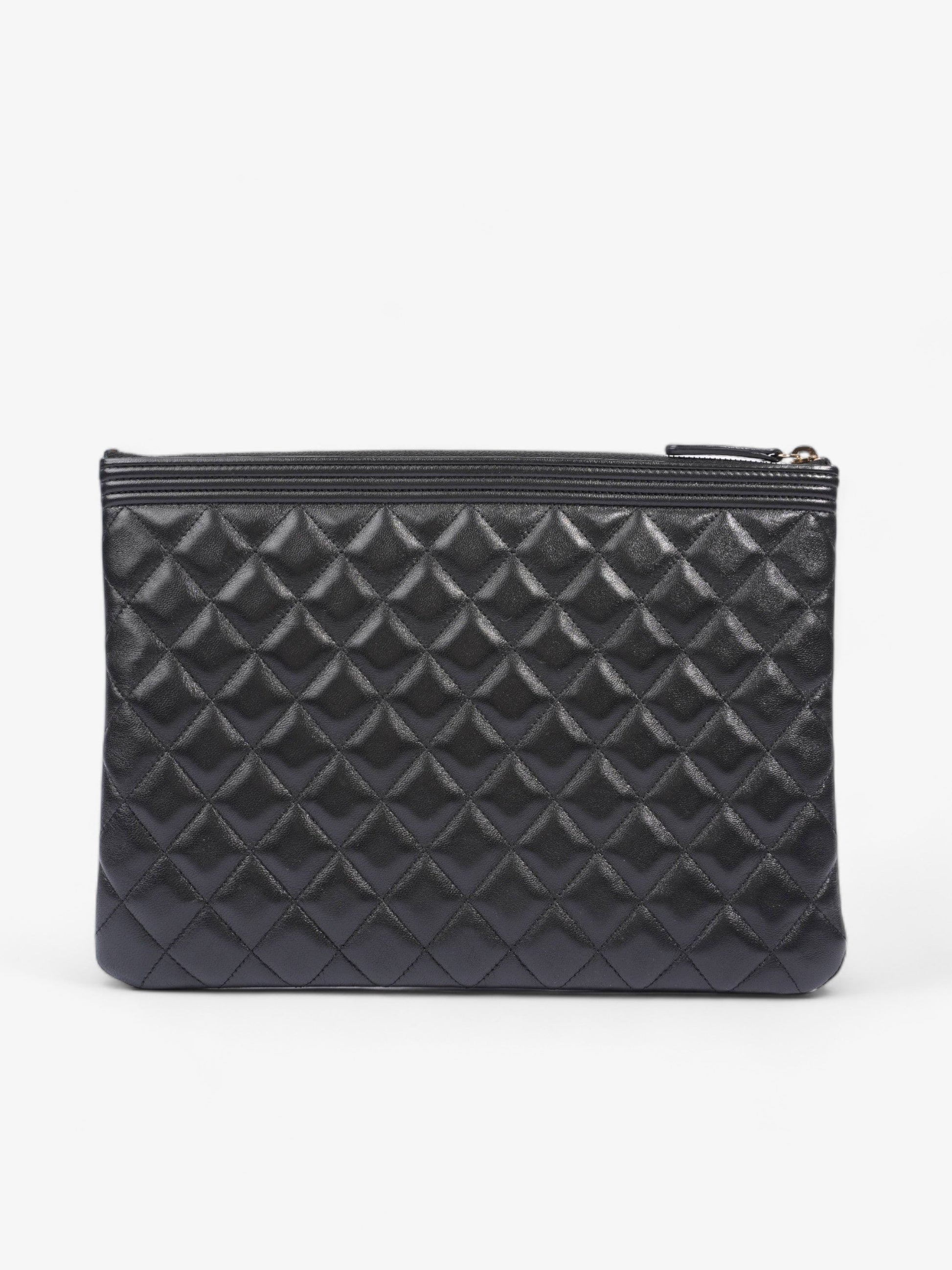 Chanel Medium Boy Pouch Black Lambskin Leather Rovelle Bags