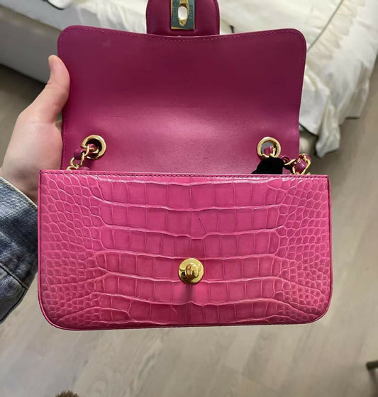 Chanel Pink Mini Crocodile Flap Bag Rovelle Bags