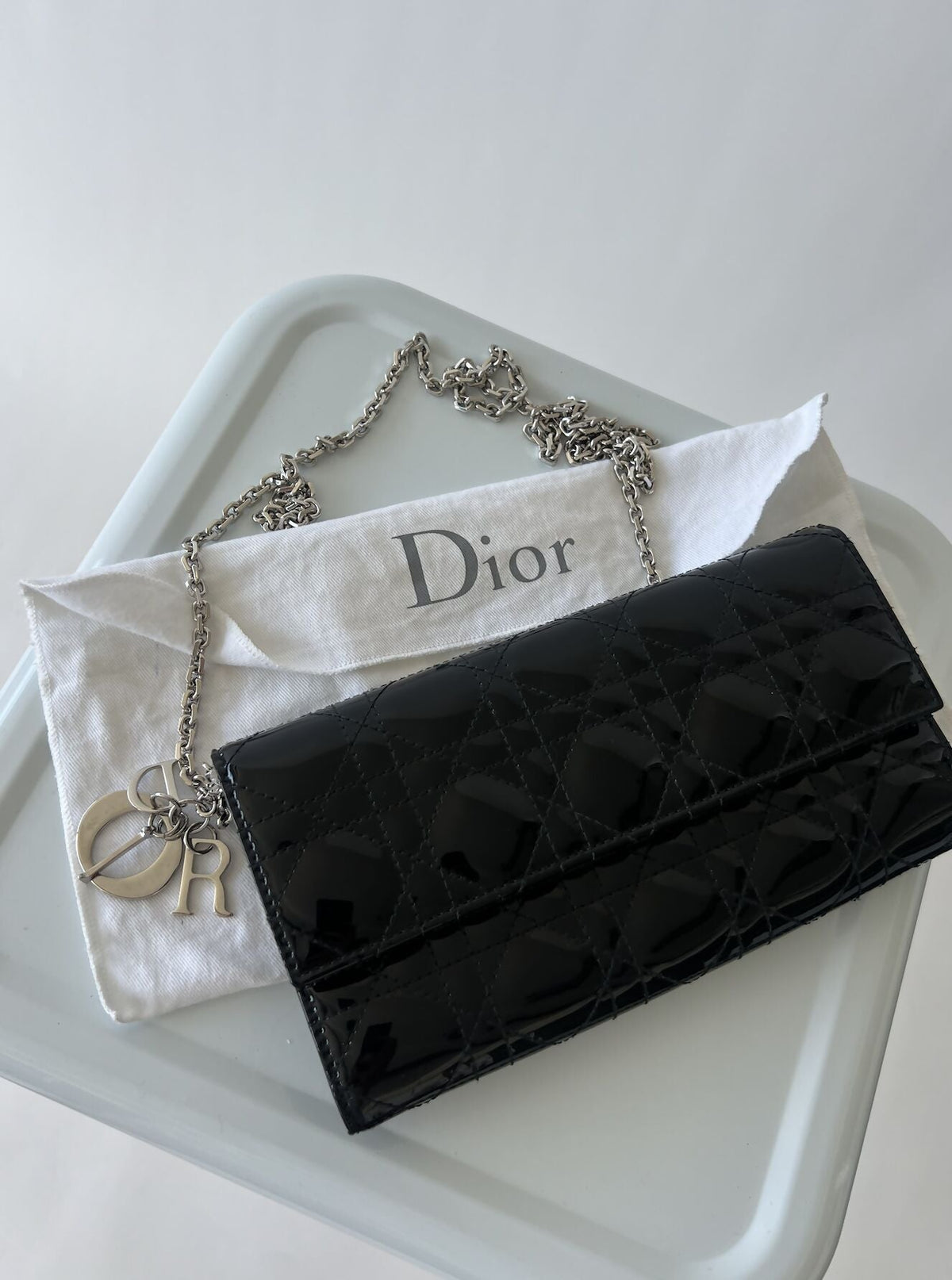 Lady Dior Pouch - Patent Leather Silver Hardware Rovelle Bags