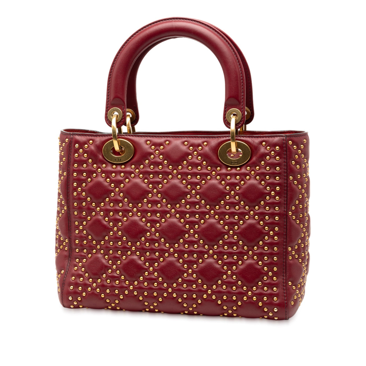 Red Dior Medium Lambskin Cannage Studded Supple Lady Dior Satchel Rovelle Bags