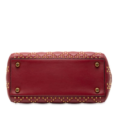Red Dior Medium Lambskin Cannage Studded Supple Lady Dior Satchel Rovelle Bags