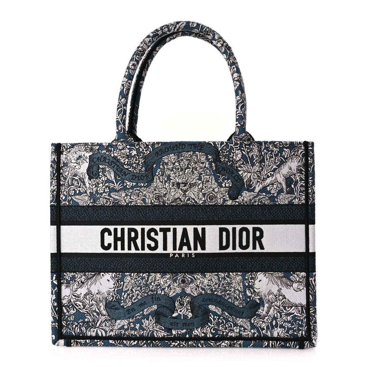 Christian Dior Canvas Embroidered Medium Around The World Book Tote Blue Rovelle Bags