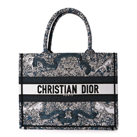 Christian Dior Canvas Embroidered Medium Around The World Book Tote Blue Rovelle Bags