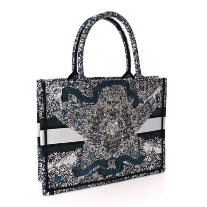 Christian Dior Canvas Embroidered Medium Around The World Book Tote Blue Rovelle Bags