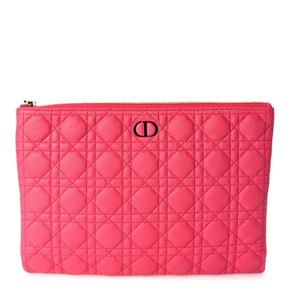 Christian Dior Supple Calfskin Cannage Large Caro Daily Pouch Pink Rovelle Bags