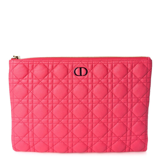Christian Dior Supple Calfskin Cannage Large Caro Daily Pouch Pink Rovelle Bags