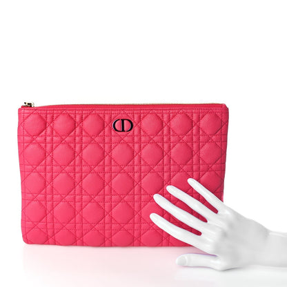 Christian Dior Supple Calfskin Cannage Large Caro Daily Pouch Pink Rovelle Bags