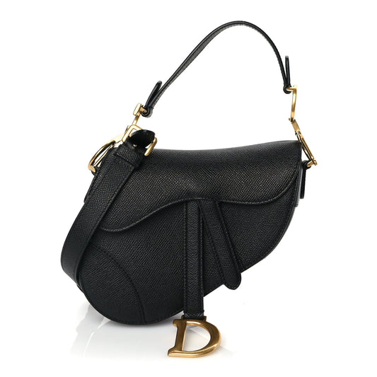 Christian Dior Grained Calfskin Mini Saddle Bag With Strap Black Rovelle Bags