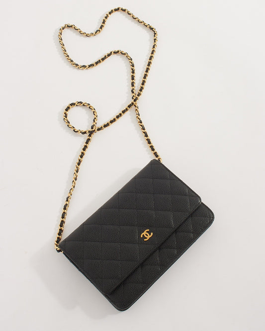 Chanel WOC Caviar Leather Black Gold Chain Crossbody Style Rovelle Bags
