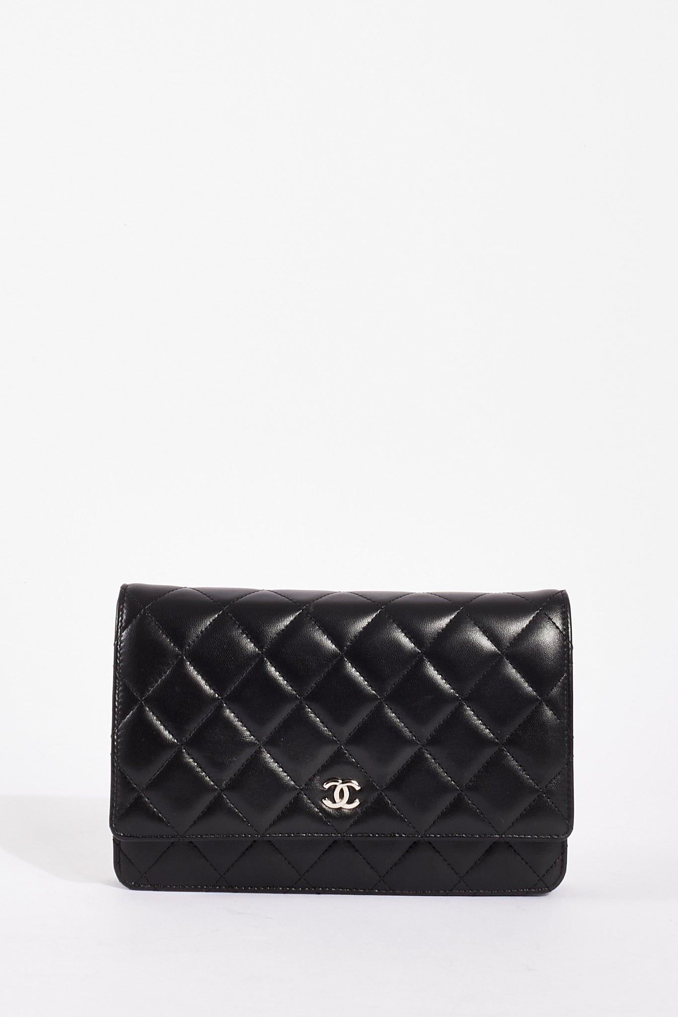 Chanel WOC Lambskin Leather Black Silver Chain Crossbody Rovelle Bags