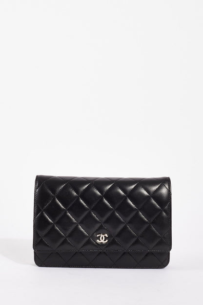 Chanel WOC Lambskin Leather Black Silver Chain Crossbody Rovelle Bags