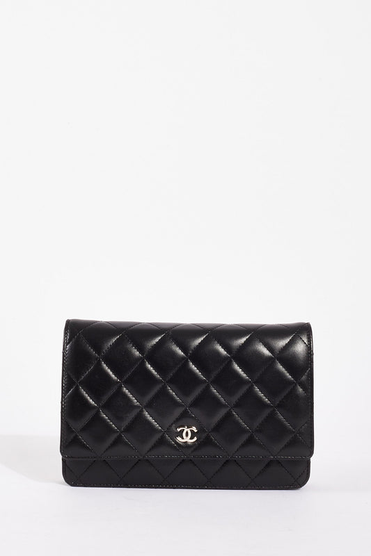 Chanel WOC Lambskin Leather Black Silver Chain Crossbody Rovelle Bags
