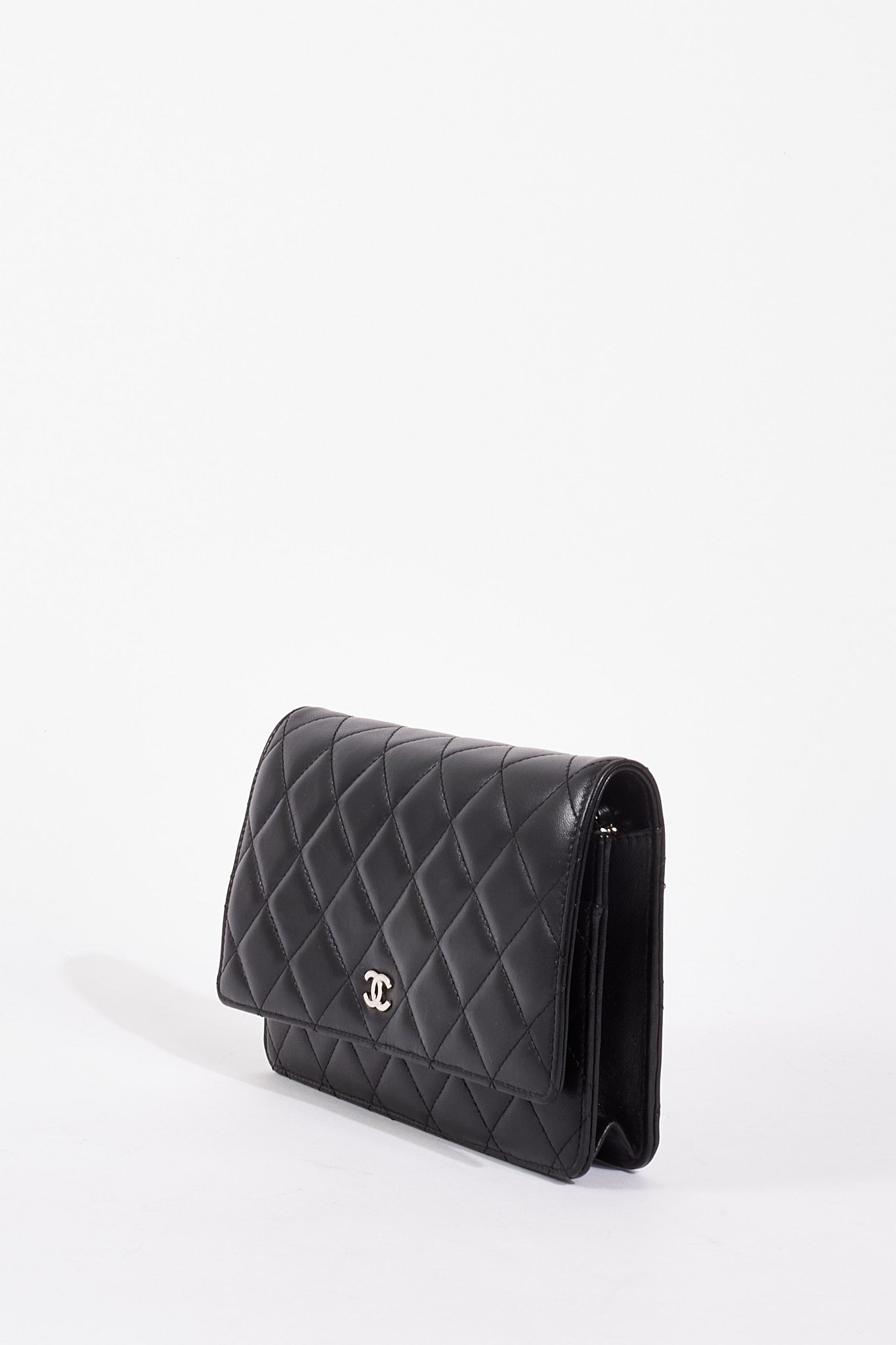 Chanel WOC Lambskin Leather Black Silver Chain Crossbody Rovelle Bags