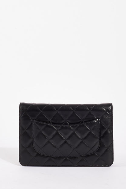 Chanel WOC Lambskin Leather Black Silver Chain Crossbody Rovelle Bags