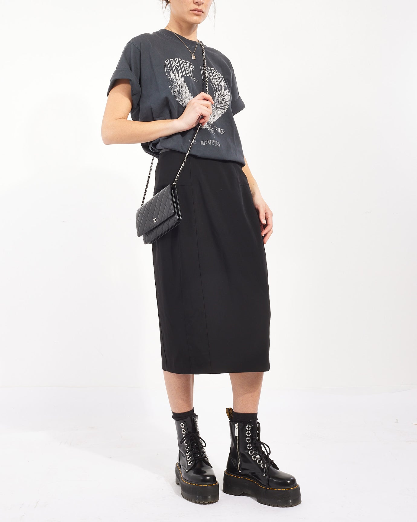 Chanel WOC Lambskin Leather Black Silver Chain Crossbody Rovelle Bags