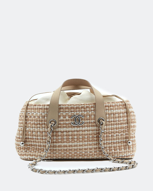 Chanel Tweed Beige Chain Shoulder Bag Rovelle Bags