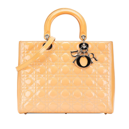 Brown Dior Large Patent Cannage Lady Dior Satchel Rovelle Bags