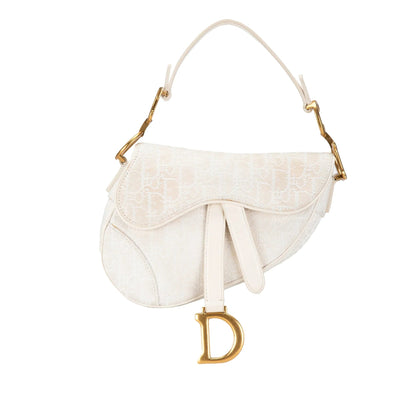 White Dior Mini Oblique Canvas Saddle Bag Satchel Rovelle Bags
