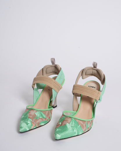 New Fendi colibri matcha green FF mesh slingback Rovelle Bags