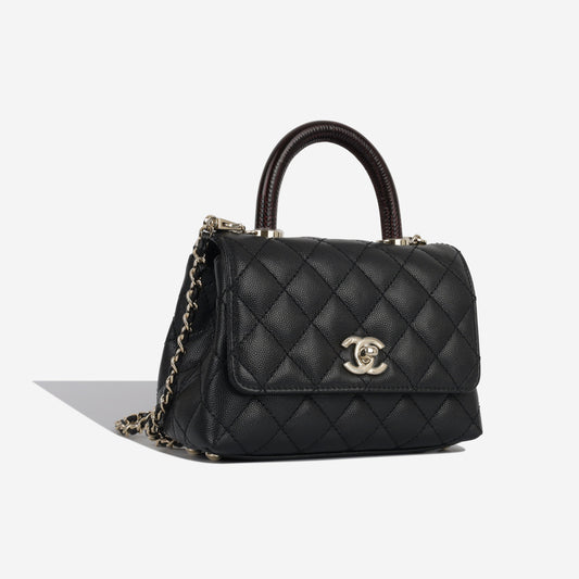 Chanel Mini Coco Handle - Black Caviar - Lizard Handle Rovelle Bags