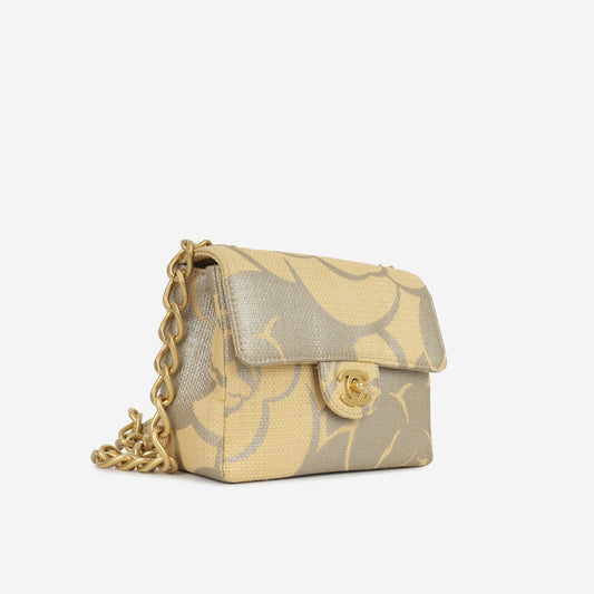 Chanel Mini Square - Beige Camellia Raffia Rovelle Bags