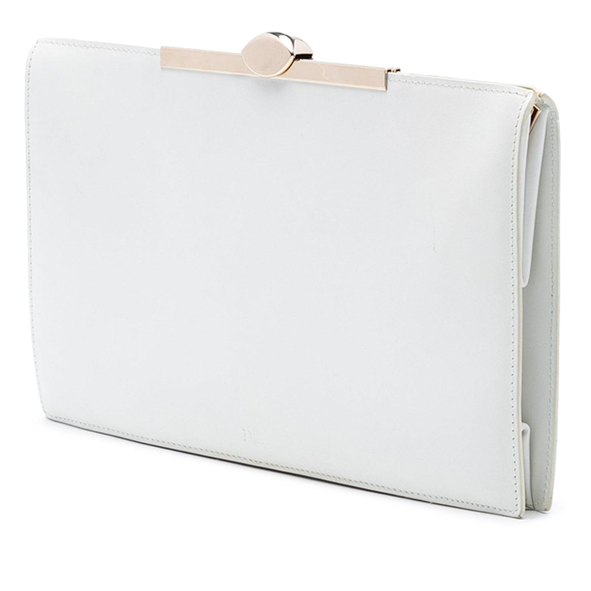 White Dior Leather Clasp Clutch Rovelle Bags