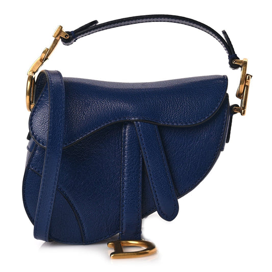 Christian Dior Goatskin Micro Saddle Bag With Strap Blue Royale Rovelle Bags