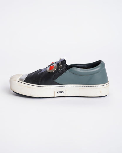 Fendi monster black leather slip on sneakers Rovelle Bags
