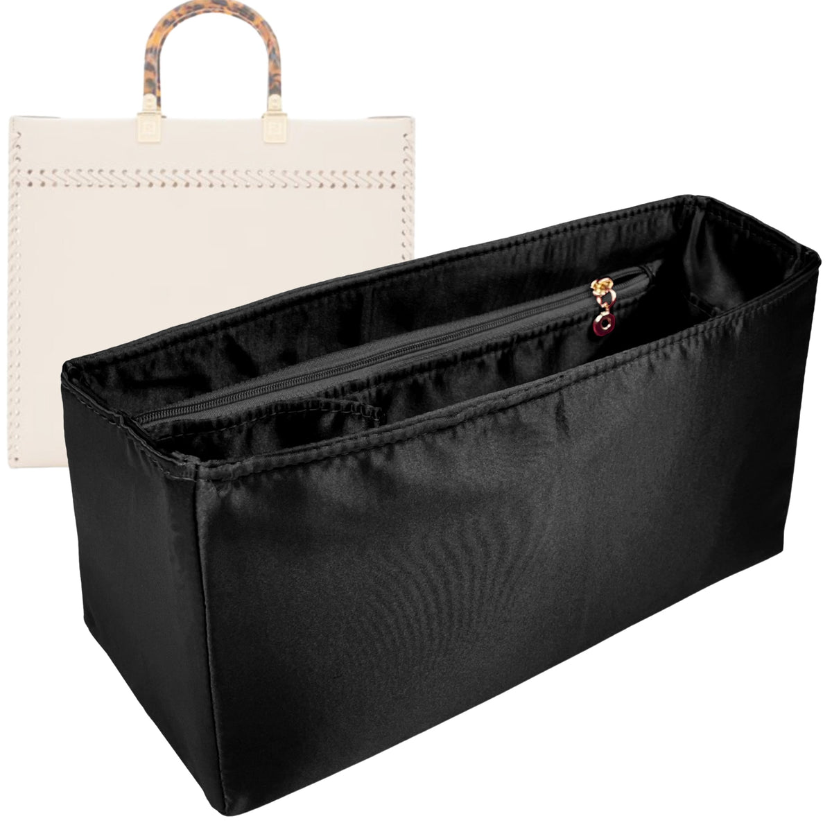 Organizer for [Sunshine Small, Fendi] Bag Insert (Silk, Full-width Zip and Open Pocket) Rovelle Bags