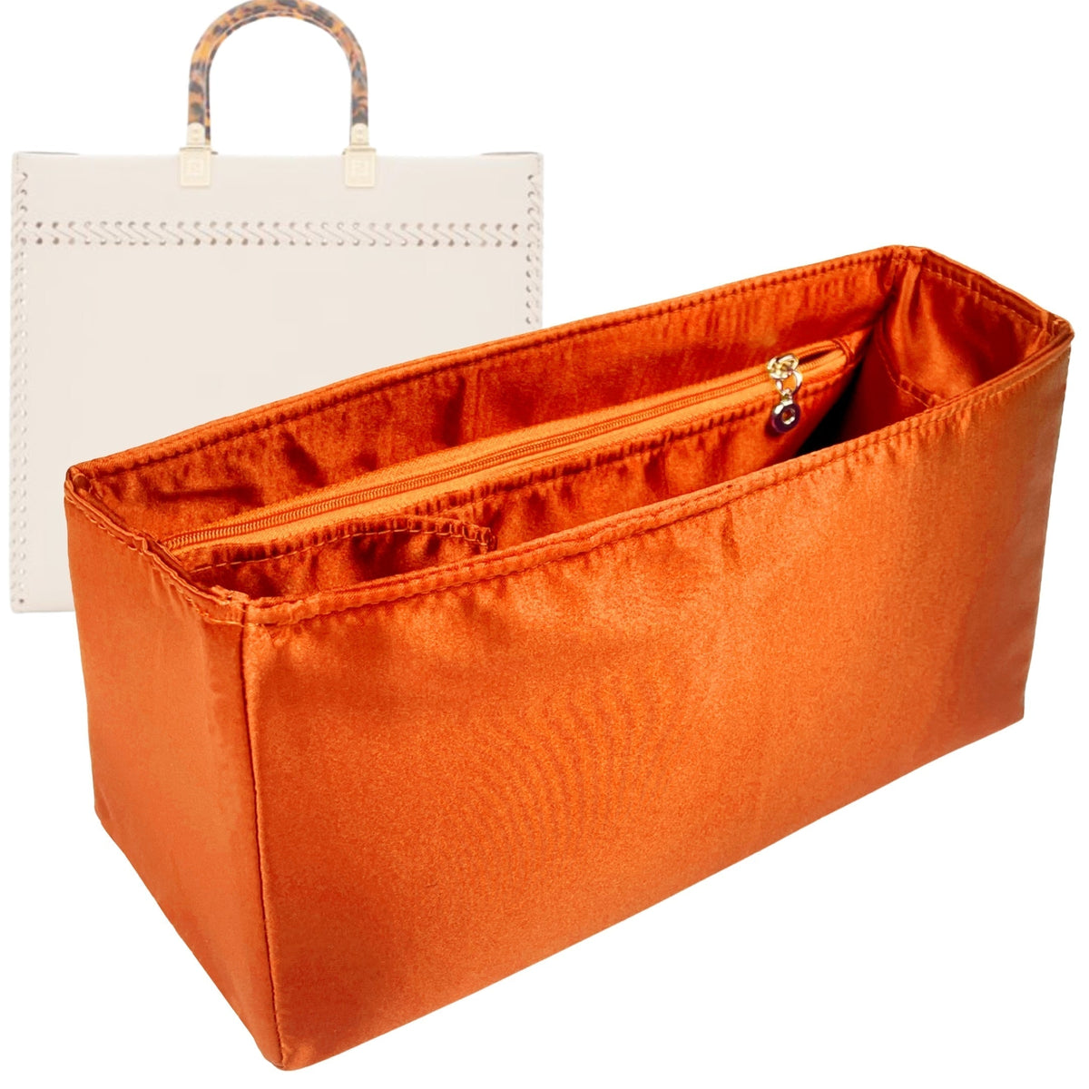Organizer for [Sunshine Mini, Fendi] Bag Insert (Silk, Full-width Zip and Open Pocket) Rovelle Bags