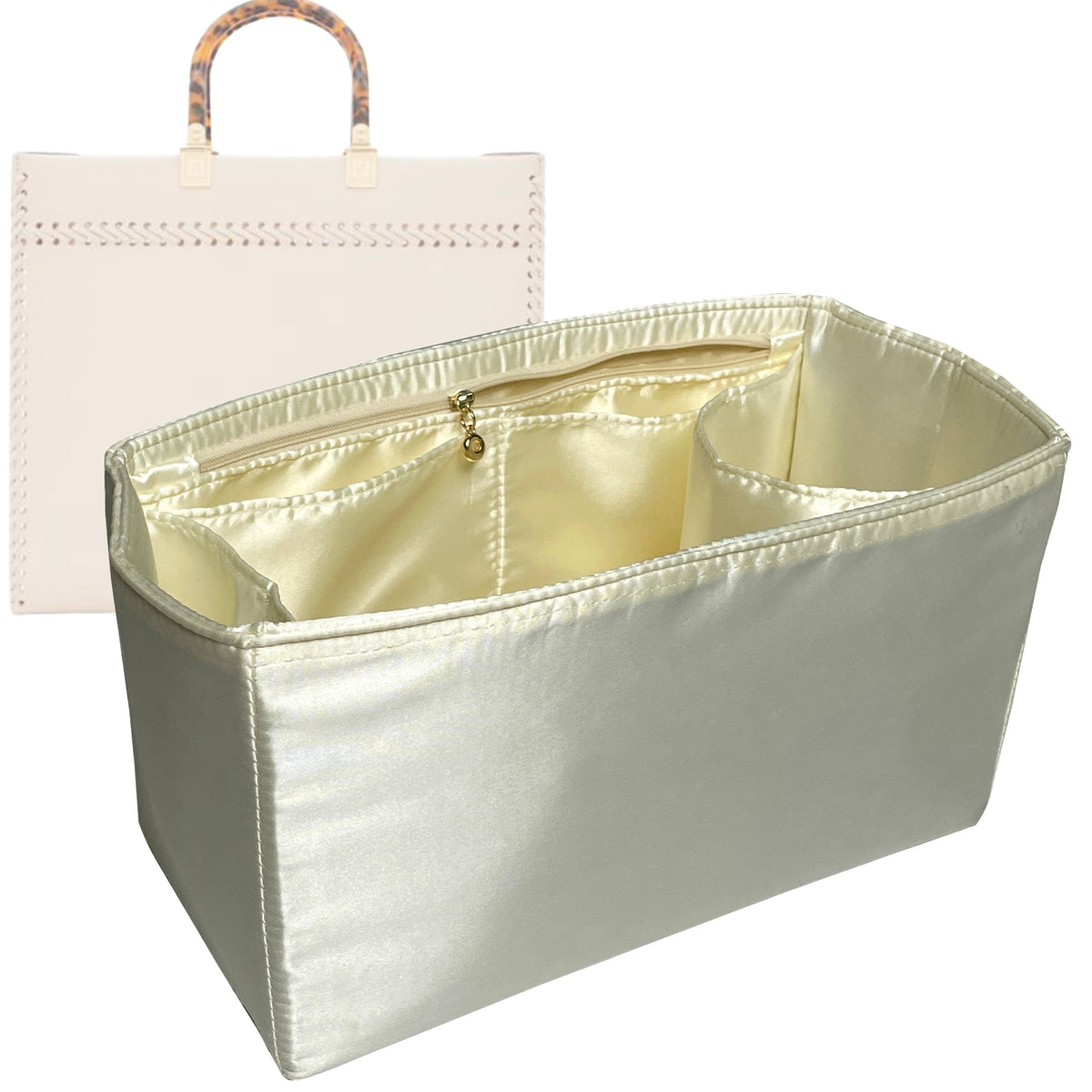Organizer for [Sunshine Large, Fendi] Bag Insert (Silk, Full-width Zip and Open Pocket) Rovelle Bags