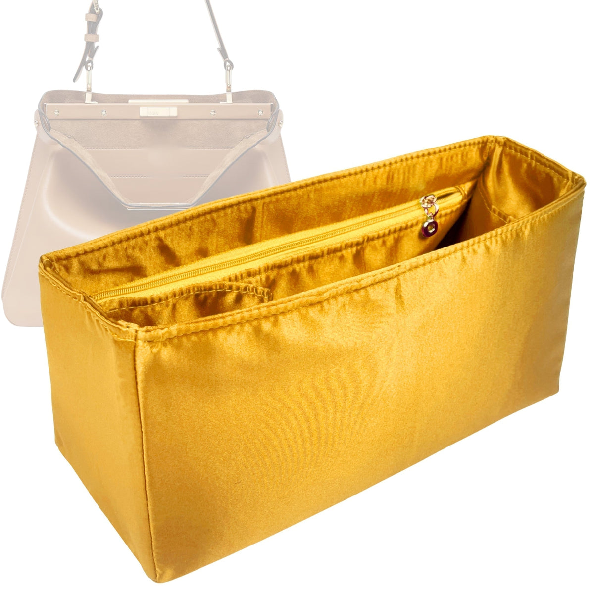 Organizer for [Peekaboo X-Lite Medium, Fendi] Bag Insert (Silk, Trapezoid Shape with Zip Pocket) Rovelle Bags