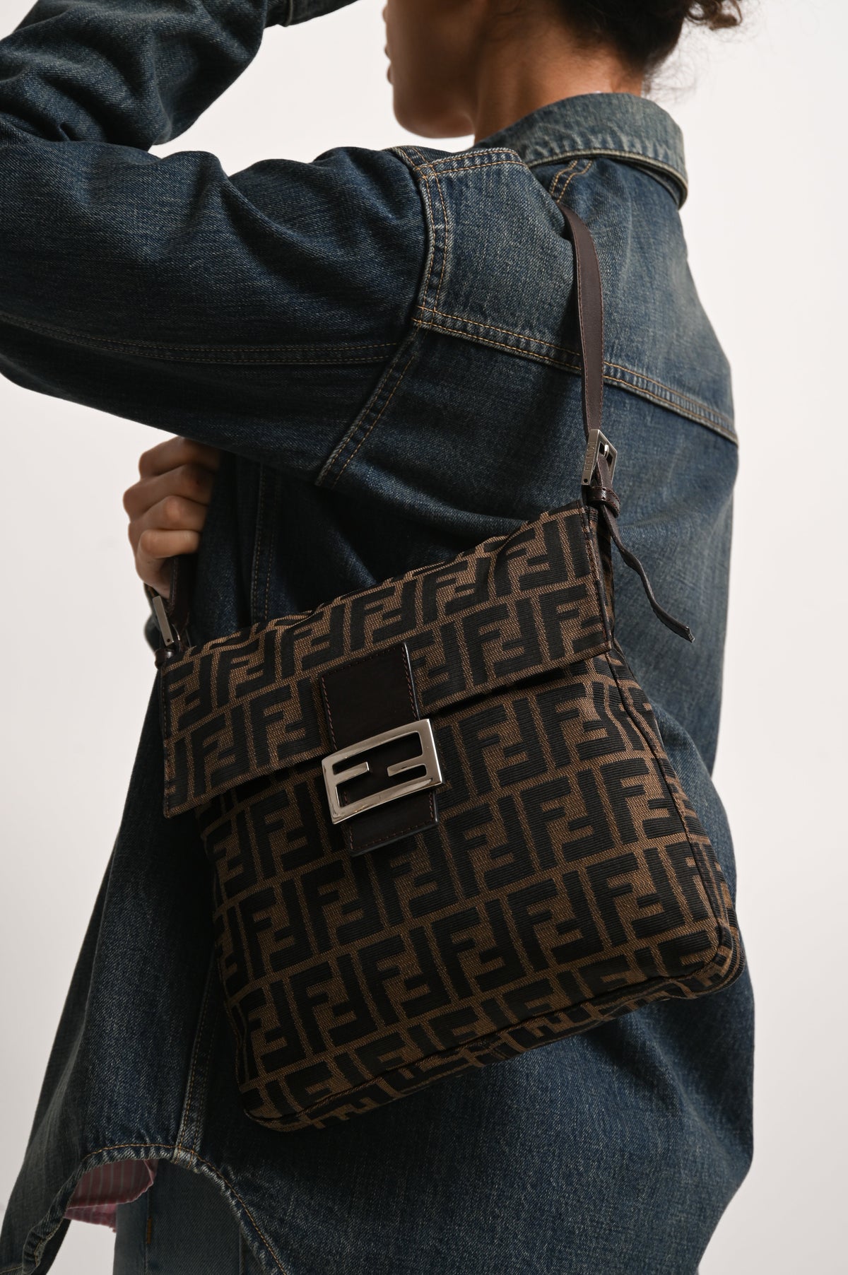 Fendi Brown FF Zucca Canvas Square Baguette Shoulder Bag Rovelle Bags