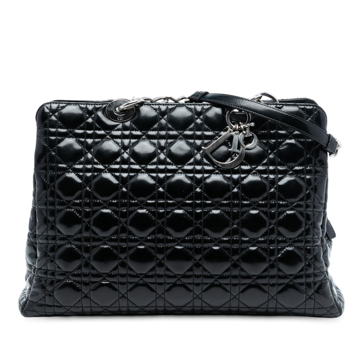 Black Dior Large Patent Cannage Lady Dior Soft Shopping Tote Rovelle Bags