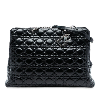 Black Dior Large Patent Cannage Lady Dior Soft Shopping Tote Rovelle Bags