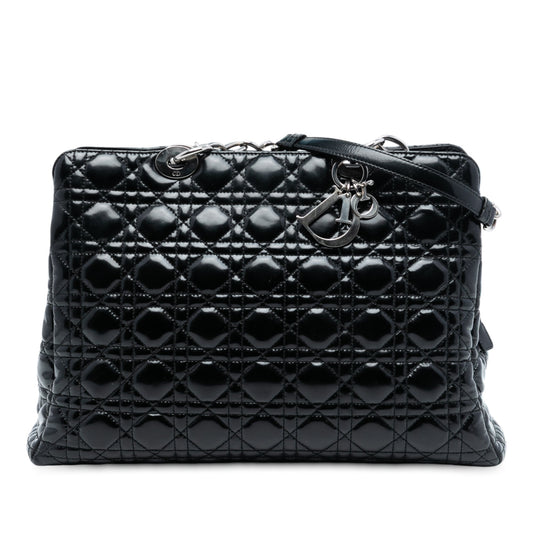 Black Dior Large Patent Cannage Lady Dior Soft Shopping Tote Rovelle Bags