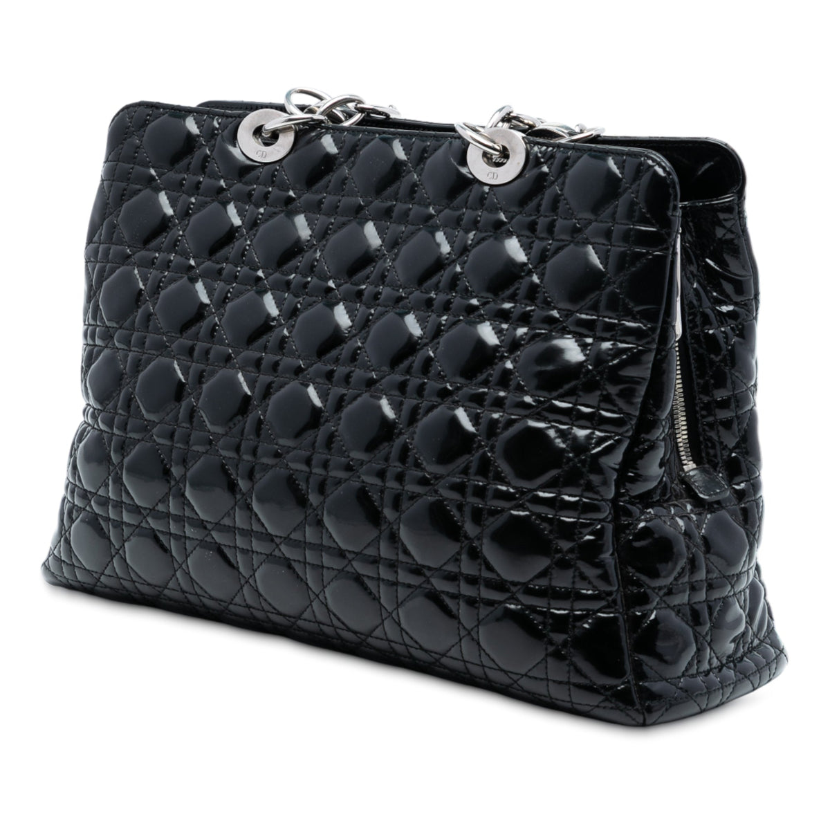 Black Dior Large Patent Cannage Lady Dior Soft Shopping Tote Rovelle Bags