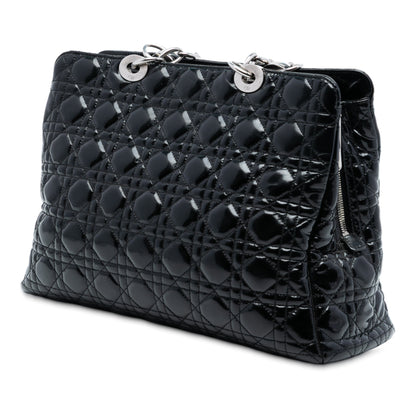 Black Dior Large Patent Cannage Lady Dior Soft Shopping Tote Rovelle Bags