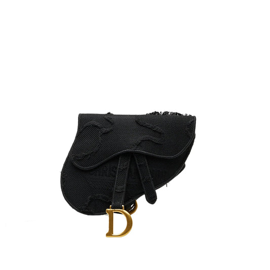 Black Dior Embroidered Canvas Camouflage Saddle Belt Bag Rovelle Bags