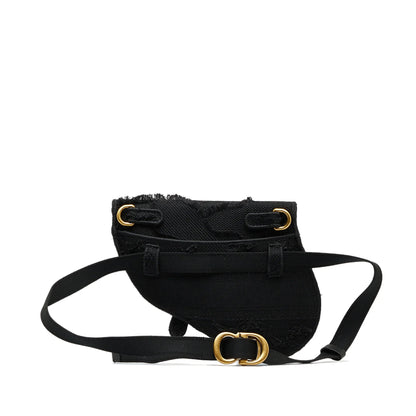 Black Dior Embroidered Canvas Camouflage Saddle Belt Bag Rovelle Bags