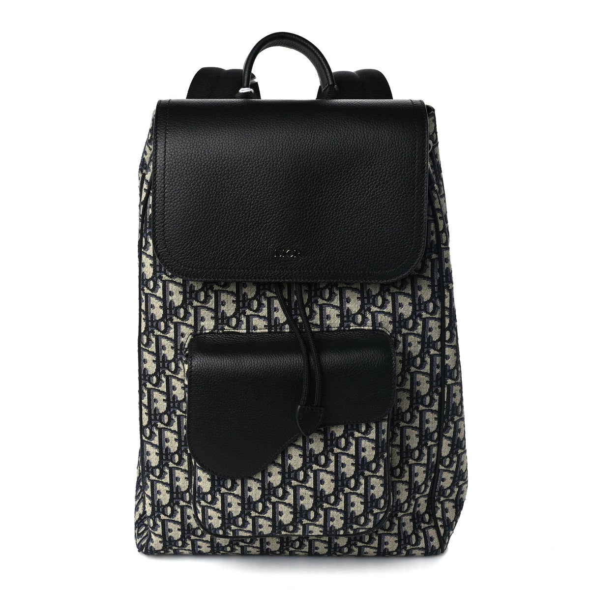 Christian Dior Oblique Jacquard Grained Calfskin Drawstring Saddle Backpack Beige Black Oblique Monogram Rovelle Bags