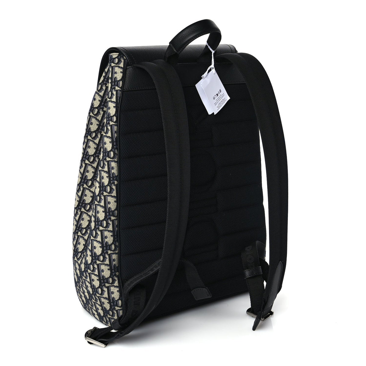 Christian Dior Oblique Jacquard Grained Calfskin Drawstring Saddle Backpack Beige Black Oblique Monogram Rovelle Bags