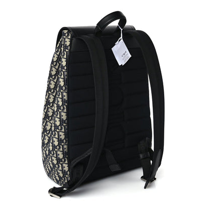 Christian Dior Oblique Jacquard Grained Calfskin Drawstring Saddle Backpack Beige Black Oblique Monogram Rovelle Bags