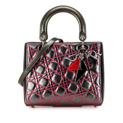 Gray Dior Anselm Reyle Medium Metallic Lambskin Cannage Lady Dior Satchel Rovelle Bags