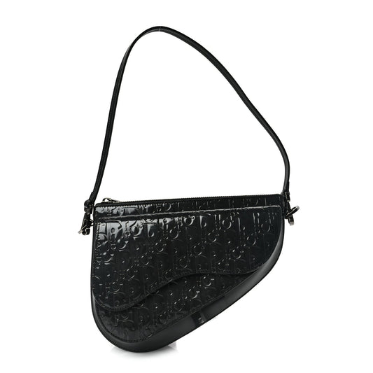 Christian Dior Patent Oblique Embossed Saddle Boxy Bag Black Rovelle Bags