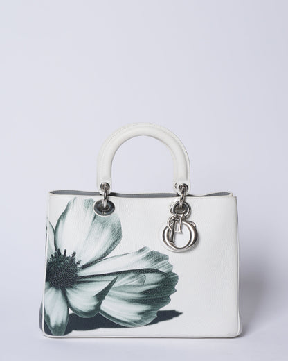 Christian Dior White Floral Lady Dior Bag Limited Edition Rovelle Bags