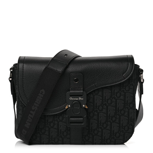 Christian Dior Oblique Jacquard Grained Calfskin Small Saddle Messenger Bag Black Oblique Monogram Rovelle Bags