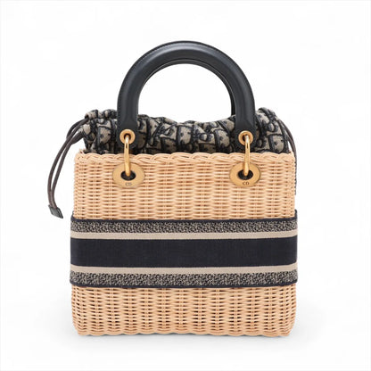 Christian Dior Natural Rattan and Blue Dior Oblique Jacquard Medium Lady Dior Handbag [Clearance Sale] Rovelle Bags