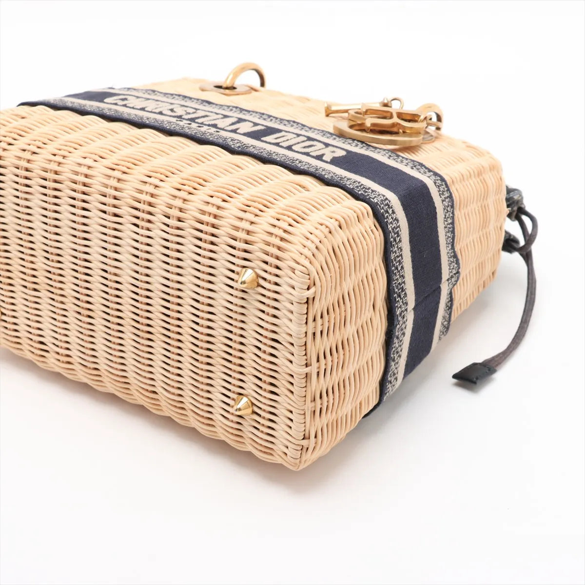 Christian Dior Natural Rattan and Blue Dior Oblique Jacquard Medium Lady Dior Handbag [Clearance Sale] Rovelle Bags